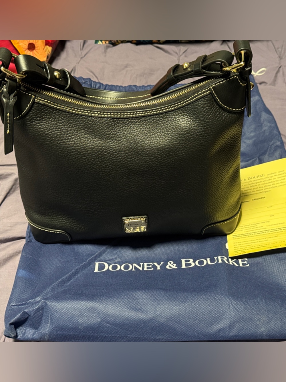 Dooney & Bourke Black Pebble-Grain Leather Hobo Shoulder Bag